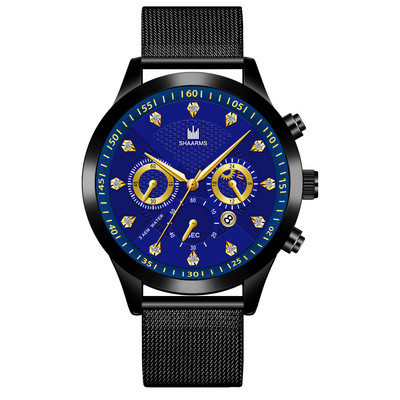 2022 m. „Relogio“ prekės ženklo madingi vyriški laikrodžiai su juodu dirželiu Mėlynas auksinis prabangus tuščiaviduris retro stiliaus laikrodis vyrams 2022 m. „Relojes Para Hombre“