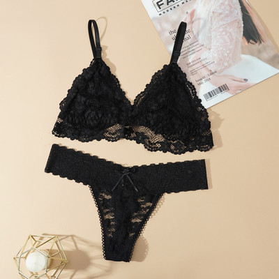 Sieviešu mežģīņu krūštura biksīšu komplekts Seksuāla apakšveļa bez stieplēm, G-String apakšveļas komplekts Sieviešu caurspīdīgs, bezšuvju intīms krūštura komplekts