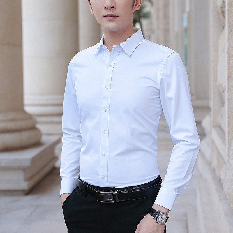 BROWON Izmērs M-8XL Vīriešu kleita krekli ar garām piedurknēm nolaižamu apkakli vienkrāsains darba krekls Slim Fit pretgrumbu vīriešu apģērbs