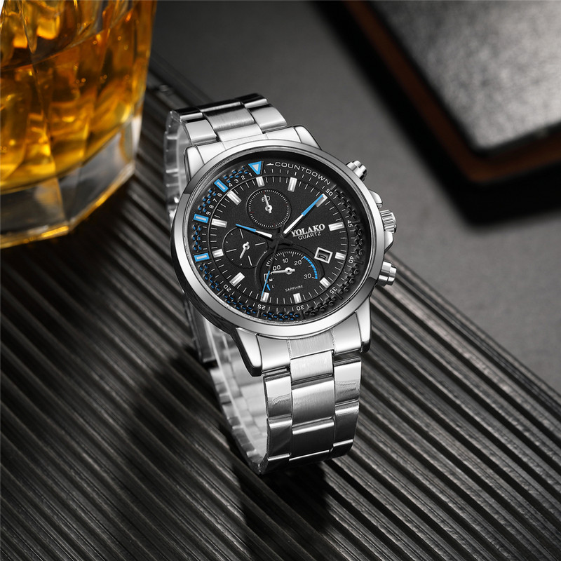 Madingi vyriški prekės ženklo minimalistiniai trijų akių kalendoriai, vyriški kvarciniai laikrodžiai laisvalaikiui, nerūdijančio plieno dirželiu, dovanoti rankiniai laikrodžiai