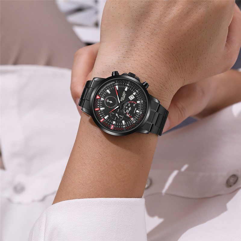 Madingi vyriški prekės ženklo minimalistiniai trijų akių kalendoriai, vyriški kvarciniai laikrodžiai laisvalaikiui, nerūdijančio plieno dirželiu, dovanoti rankiniai laikrodžiai