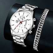 Luxus divatos férfi kvarc órák rozsdamentes acél naptár karkötő szett üzleti bőr karóra férfiaknak relogio masculino