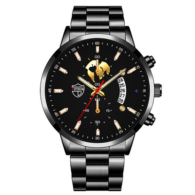 Luxus divatos férfi kvarc órák rozsdamentes acél naptár karkötő szett üzleti bőr karóra férfiaknak relogio masculino