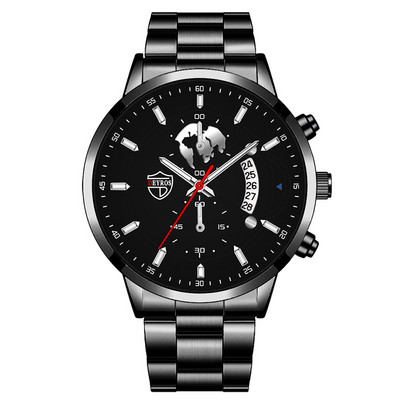 Luxus divatos férfi kvarc órák rozsdamentes acél naptár karkötő szett üzleti bőr karóra férfiaknak relogio masculino