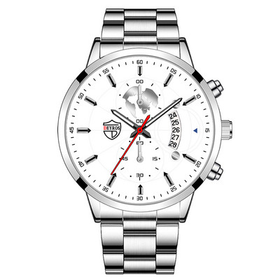 Luxus divatos férfi kvarc órák rozsdamentes acél naptár karkötő szett üzleti bőr karóra férfiaknak relogio masculino