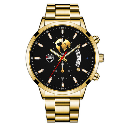 Luxus divatos férfi kvarc órák rozsdamentes acél naptár karkötő szett üzleti bőr karóra férfiaknak relogio masculino