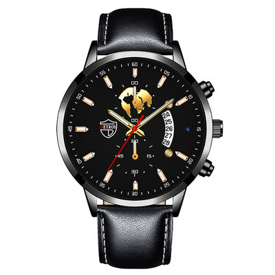 Luxus divatos férfi kvarc órák rozsdamentes acél naptár karkötő szett üzleti bőr karóra férfiaknak relogio masculino