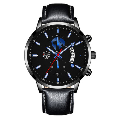 Luxus divatos férfi kvarc órák rozsdamentes acél naptár karkötő szett üzleti bőr karóra férfiaknak relogio masculino