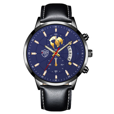 Luxus divatos férfi kvarc órák rozsdamentes acél naptár karkötő szett üzleti bőr karóra férfiaknak relogio masculino