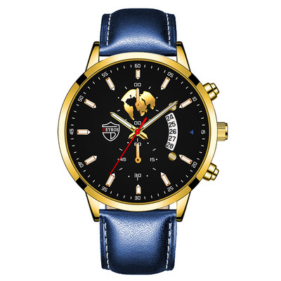 Luxus divatos férfi kvarc órák rozsdamentes acél naptár karkötő szett üzleti bőr karóra férfiaknak relogio masculino