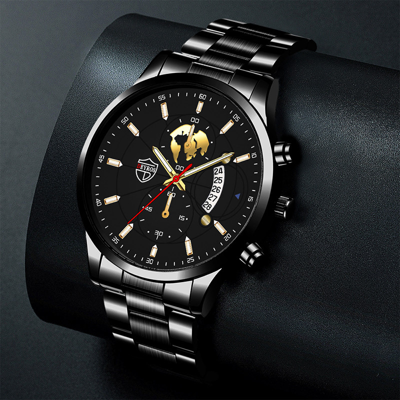 Luxus divatos férfi kvarc órák rozsdamentes acél naptár karkötő szett üzleti bőr karóra férfiaknak relogio masculino