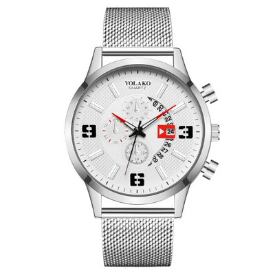 Pulksteņi Vīriešu modes kalendārs Pulkstenis Vīriešu biznesa nerūsējošā tērauda sieta jostas kvarca rokas pulkstenis vīriešu pulkstenis relogio masculino