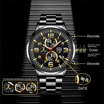 2022 Модни мъжки спортни часовници Мъжки луксозен кварцов ръчен часовник от неръждаема стомана Светещ часовник Мъжки бизнес ежедневен кожен часовник