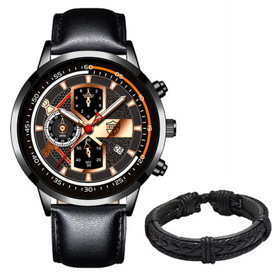 Vyriškas prabangus kvarcinis rankinis laikrodis Šviečiantis laikrodis Vyriškas mada Verslo odiniai laikrodžiai Kalendorius Vyriškas laisvalaikio juodos apyrankės laikrodis