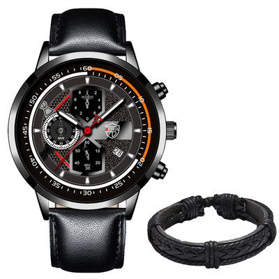 Vyriškas prabangus kvarcinis rankinis laikrodis Šviečiantis laikrodis Vyriškas mada Verslo odiniai laikrodžiai Kalendorius Vyriškas laisvalaikio juodos apyrankės laikrodis