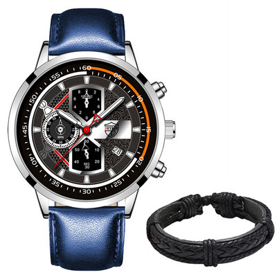 Vyriškas prabangus kvarcinis rankinis laikrodis Šviečiantis laikrodis Vyriškas mada Verslo odiniai laikrodžiai Kalendorius Vyriškas laisvalaikio juodos apyrankės laikrodis