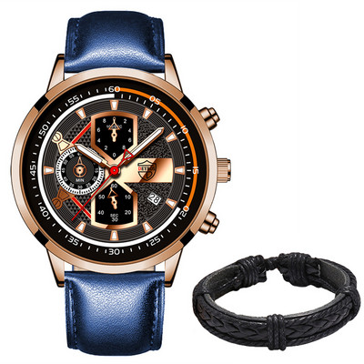 Vyriškas prabangus kvarcinis rankinis laikrodis Šviečiantis laikrodis Vyriškas mada Verslo odiniai laikrodžiai Kalendorius Vyriškas laisvalaikio juodos apyrankės laikrodis