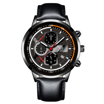 Vyriškas prabangus kvarcinis rankinis laikrodis Šviečiantis laikrodis Vyriškas mada Verslo odiniai laikrodžiai Kalendorius Vyriškas laisvalaikio juodos apyrankės laikrodis