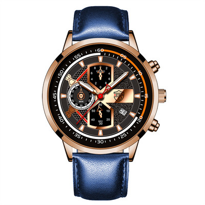 Vyriškas prabangus kvarcinis rankinis laikrodis Šviečiantis laikrodis Vyriškas mada Verslo odiniai laikrodžiai Kalendorius Vyriškas laisvalaikio juodos apyrankės laikrodis