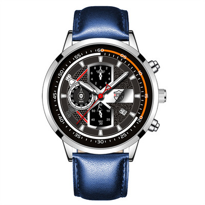 Vyriškas prabangus kvarcinis rankinis laikrodis Šviečiantis laikrodis Vyriškas mada Verslo odiniai laikrodžiai Kalendorius Vyriškas laisvalaikio juodos apyrankės laikrodis