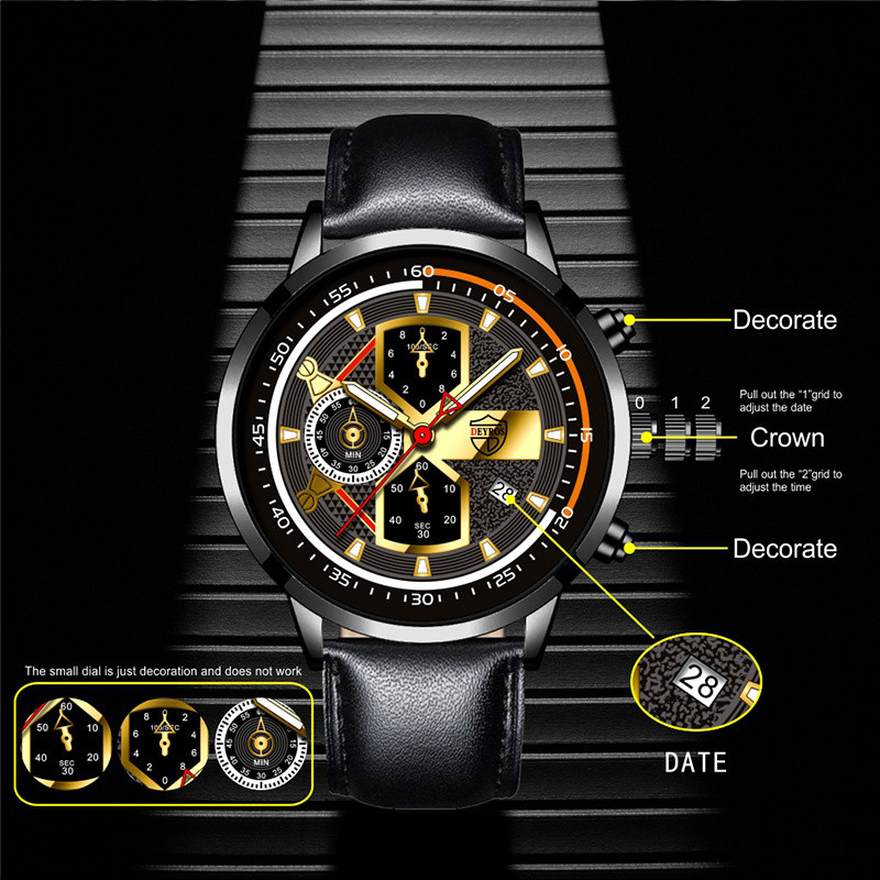 Vyriškas prabangus kvarcinis rankinis laikrodis Šviečiantis laikrodis Vyriškas mada Verslo odiniai laikrodžiai Kalendorius Vyriškas laisvalaikio juodos apyrankės laikrodis