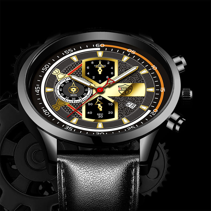 Vyriškas prabangus kvarcinis rankinis laikrodis Šviečiantis laikrodis Vyriškas mada Verslo odiniai laikrodžiai Kalendorius Vyriškas laisvalaikio juodos apyrankės laikrodis