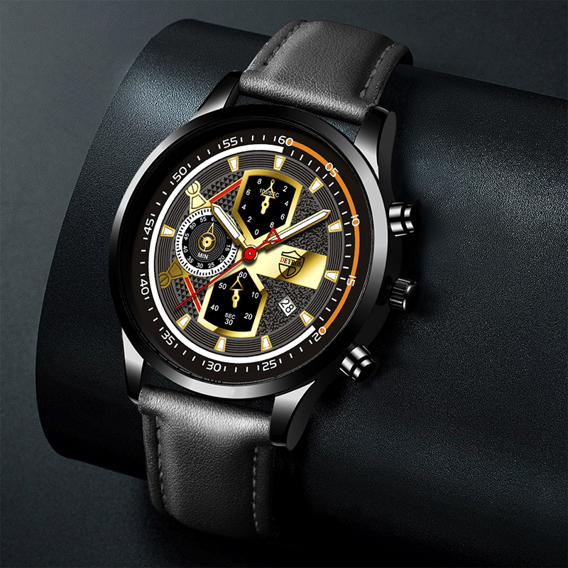 Vyriškas prabangus kvarcinis rankinis laikrodis Šviečiantis laikrodis Vyriškas mada Verslo odiniai laikrodžiai Kalendorius Vyriškas laisvalaikio juodos apyrankės laikrodis