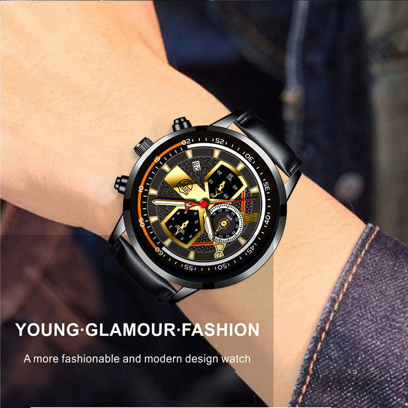 Vyriškas prabangus kvarcinis rankinis laikrodis Šviečiantis laikrodis Vyriškas mada Verslo odiniai laikrodžiai Kalendorius Vyriškas laisvalaikio juodos apyrankės laikrodis