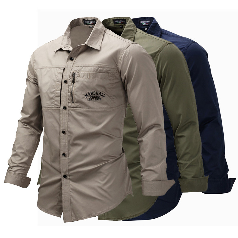 Suured meeste vabaaja särgid Meeste puuvillased särgid Military Cargo särgid pikkade varrukatega pluus Ärisärgid Top brändi rõivad