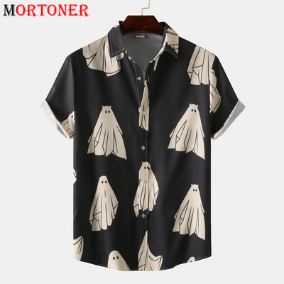 Smieklīgi spoku apdrukas Helovīna krekls vīriešu īsām piedurknēm, poga uz leju Havaju krekli Vīriešu ikdienas brīvdienu Cosplay apģērbu skapītis 3XL