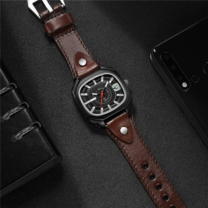 Vīriešu vintage govs ādas kvadrātveida kvarca pulkstenis luksusa rokas pulksteņi vīriešu pulkstenis Relógio Masculino Montre Homme