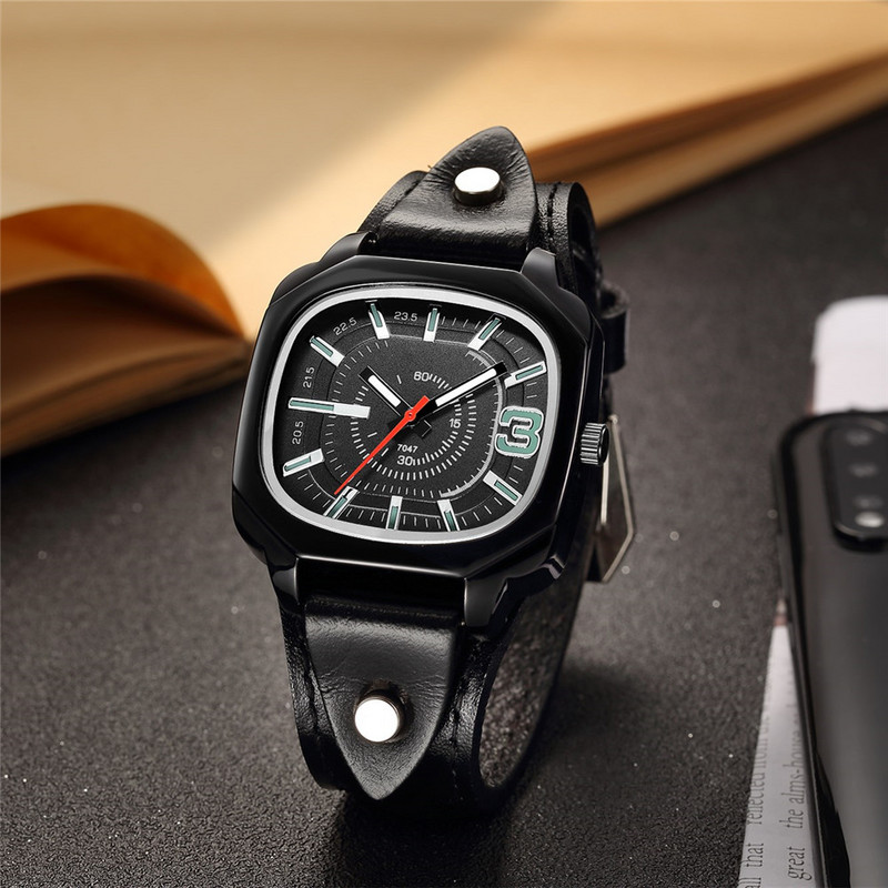 Vīriešu vintage govs ādas kvadrātveida kvarca pulkstenis luksusa rokas pulksteņi vīriešu pulkstenis Relógio Masculino Montre Homme