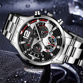 2022. gada mode Heren Horloges Luxe Rvs Quartz Horloge Kalender Lichtgevende Klok Mannen Business Casual Lederen Horloge