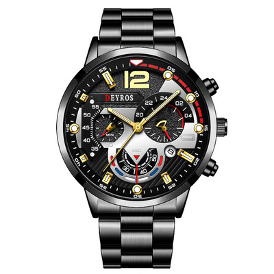 2022. gada mode Heren Horloges Luxe Rvs Quartz Horloge Kalender Lichtgevende Klok Mannen Business Casual Lederen Horloge