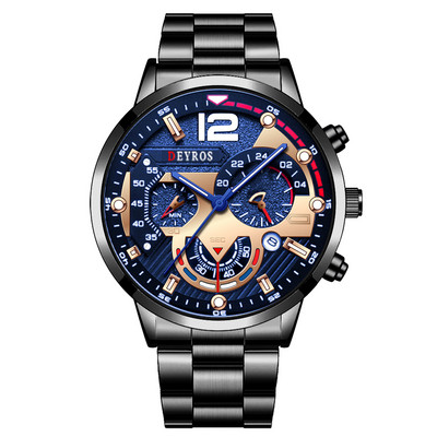 2022. gada mode Heren Horloges Luxe Rvs Quartz Horloge Kalender Lichtgevende Klok Mannen Business Casual Lederen Horloge