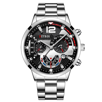 2022. gada mode Heren Horloges Luxe Rvs Quartz Horloge Kalender Lichtgevende Klok Mannen Business Casual Lederen Horloge