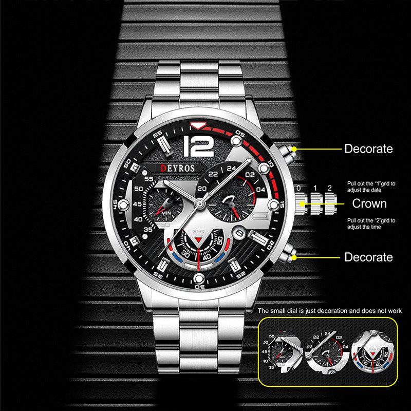 2022. gada mode Heren Horloges Luxe Rvs Quartz Horloge Kalender Lichtgevende Klok Mannen Business Casual Lederen Horloge