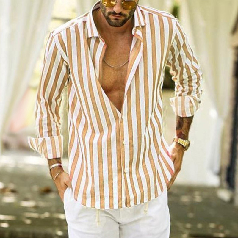 HOUZHOU Kokvilnas lina svītrains krekls Vīriešu krekli ar garām piedurknēm Vasaras zaļš krekls ar pogu uz augšu krekls Streetwear 4XL brīvs ikdienas elpojošs