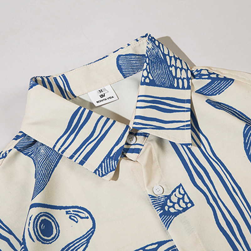 Negabaritiniai vyriški havajietiški marškinėliai Y2K gatvės drabužiai japoniški vasaros mygtukai paplūdimio marškiniai su žuvies raštu trumpomis rankovėmis, laisvalaikio moteriška Aloha palaidinė