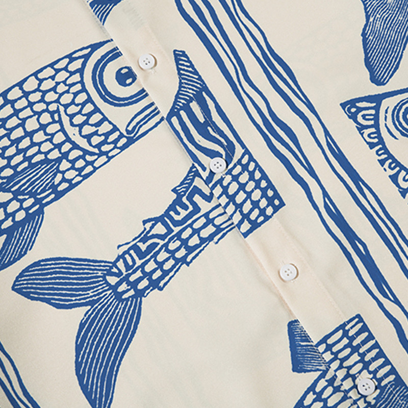 Negabaritiniai vyriški havajietiški marškinėliai Y2K gatvės drabužiai japoniški vasaros mygtukai paplūdimio marškiniai su žuvies raštu trumpomis rankovėmis, laisvalaikio moteriška Aloha palaidinė