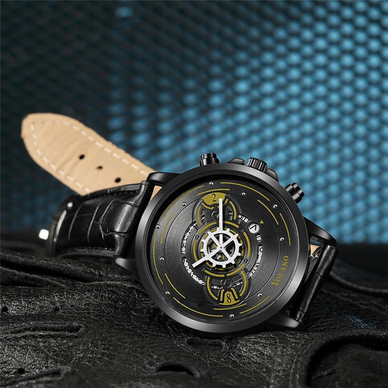 Modes sporta pulkstenis vīriešiem radošais skelets kalendārs Gears pointer Design kvarca pulksteņi ikdienas biznesa ādas siksniņa vīriešu pulkstenis