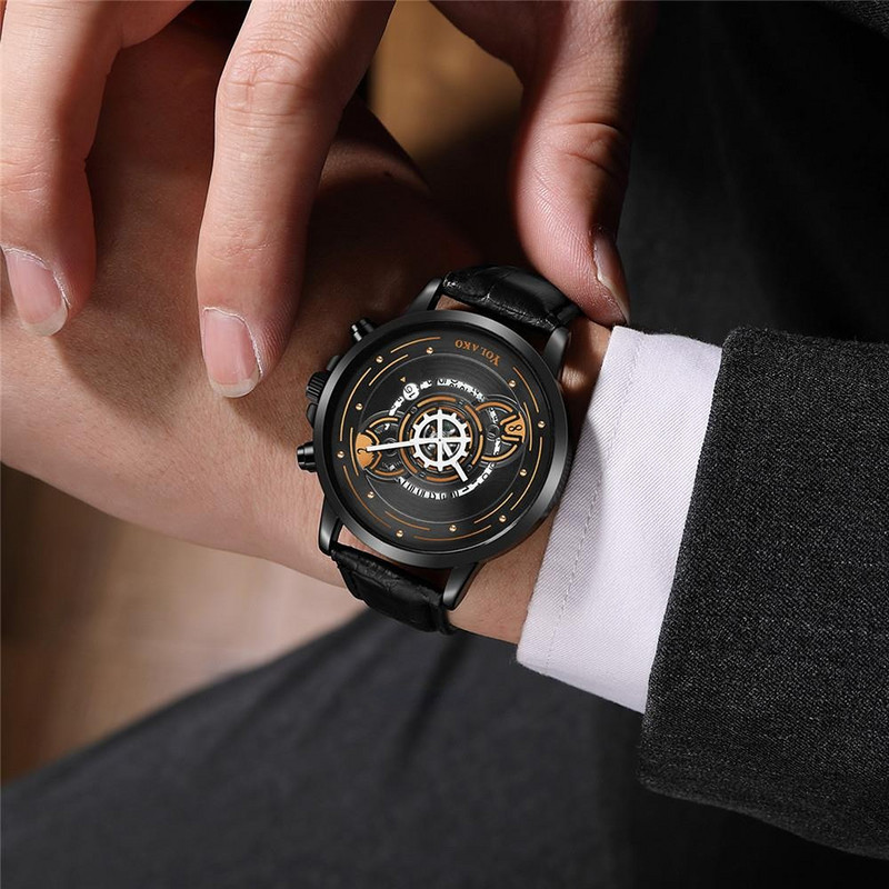 Modes sporta pulkstenis vīriešiem radošais skelets kalendārs Gears pointer Design kvarca pulksteņi ikdienas biznesa ādas siksniņa vīriešu pulkstenis