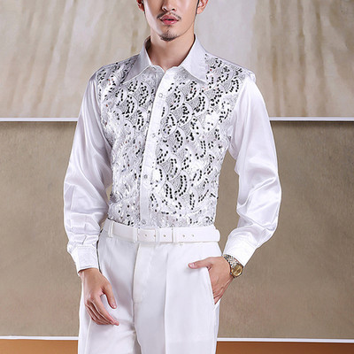 Blizgantys auksiniai blizgučiai blizgantys marškinėliai ilgomis rankovėmis vyriški 2019 m. naujos mados naktinio klubo vakarėlio scenos diskotekos choro marškinėliai vyrams Chemise Homme