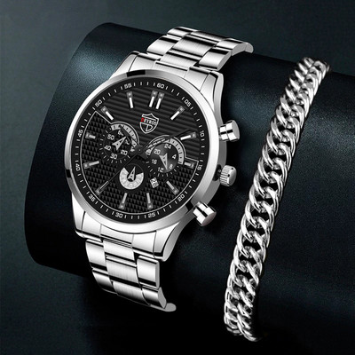 reloj hombreWatches for Férfi Luxus ezüst rozsdamentes acél kvarc karóra naptár Divat Férfi üzleti alkalmi karkötő karóra