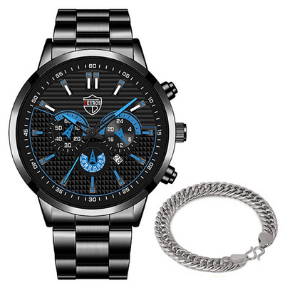 reloj hombre Satovi za muškarce Luksuzni srebrni kvarcni ručni sat od nehrđajućeg čelika Kalendar Modni muški poslovni ležerni sat s narukvicom