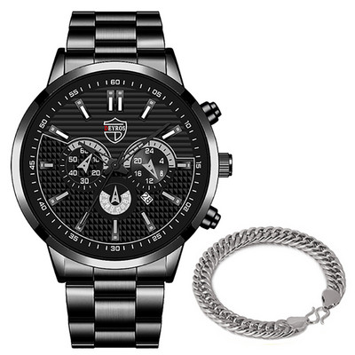 reloj hombre Satovi za muškarce Luksuzni srebrni kvarcni ručni sat od nehrđajućeg čelika Kalendar Modni muški poslovni ležerni sat s narukvicom