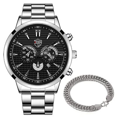 reloj hombre Satovi za muškarce Luksuzni srebrni kvarcni ručni sat od nehrđajućeg čelika Kalendar Modni muški poslovni ležerni sat s narukvicom