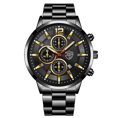 Meeste käekell, uus meeste moekell, meeste terasvöö võltsitud kolme silmaga helendav kvartskell Populaarne luksuskell