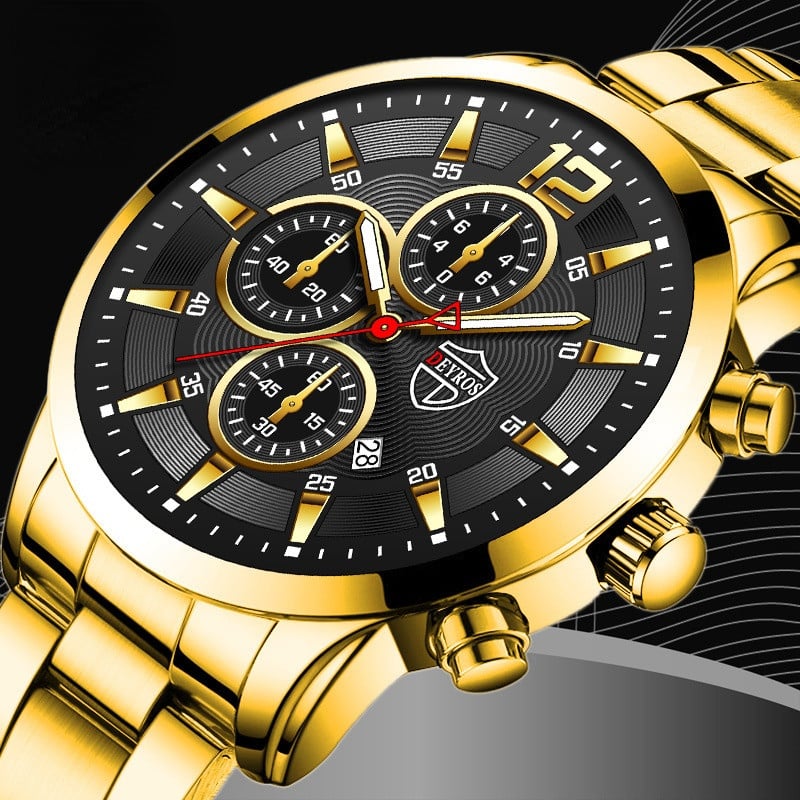 Meeste käekell, uus meeste moekell, meeste terasvöö võltsitud kolme silmaga helendav kvartskell Populaarne luksuskell