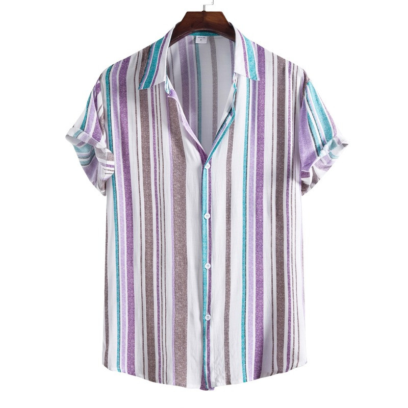 Camisas Para Hombre 2022, jauns vīriešu modes ikdienišķs svītrains krekls ar īsām piedurknēm Vīriešu apģērbs